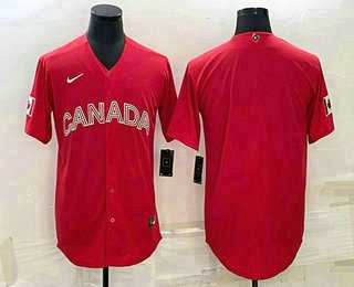 Men%27s Canada Baseball Blank 2023 Red World With Patch Classic Stitched Jerseys